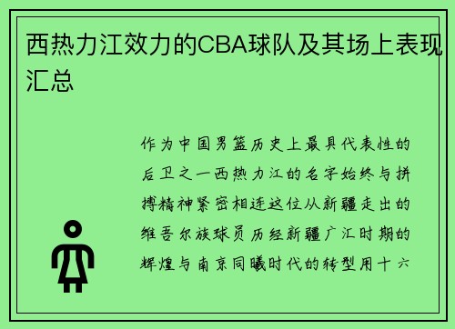 西热力江效力的CBA球队及其场上表现汇总